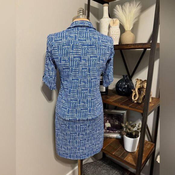 J McLaughlin Blue Collared Catalina Cloth Geometric Stretch Dress XSmall - Picture 2 of 12